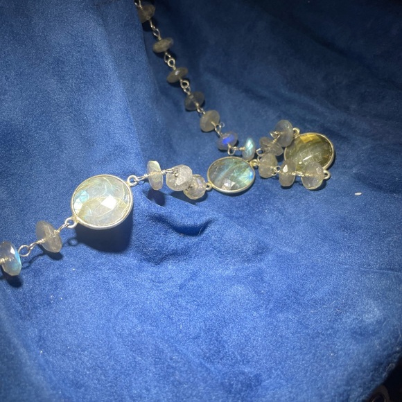 36” sterling handmade necklace with round and disk shaped faceted labradorite. - Picture 10 of 12